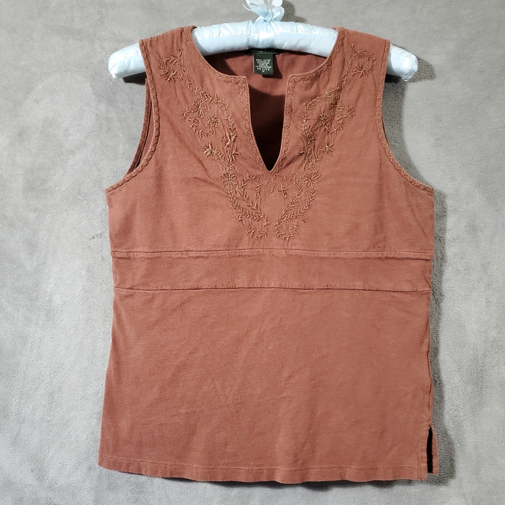 Eddie Bauer Embroidered Babydoll Tank Top Brown SP